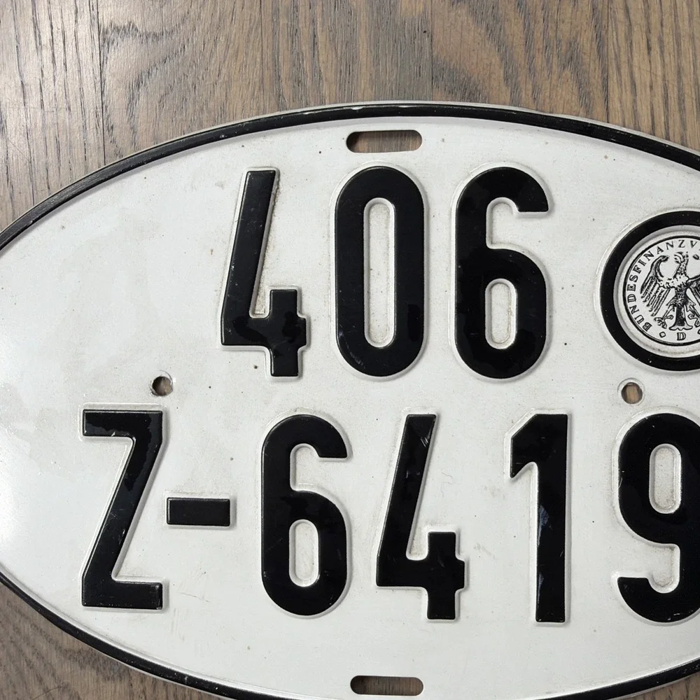 Vintage German Oval License Plate Man Cave Wall Decor Collector Foreign VW 406